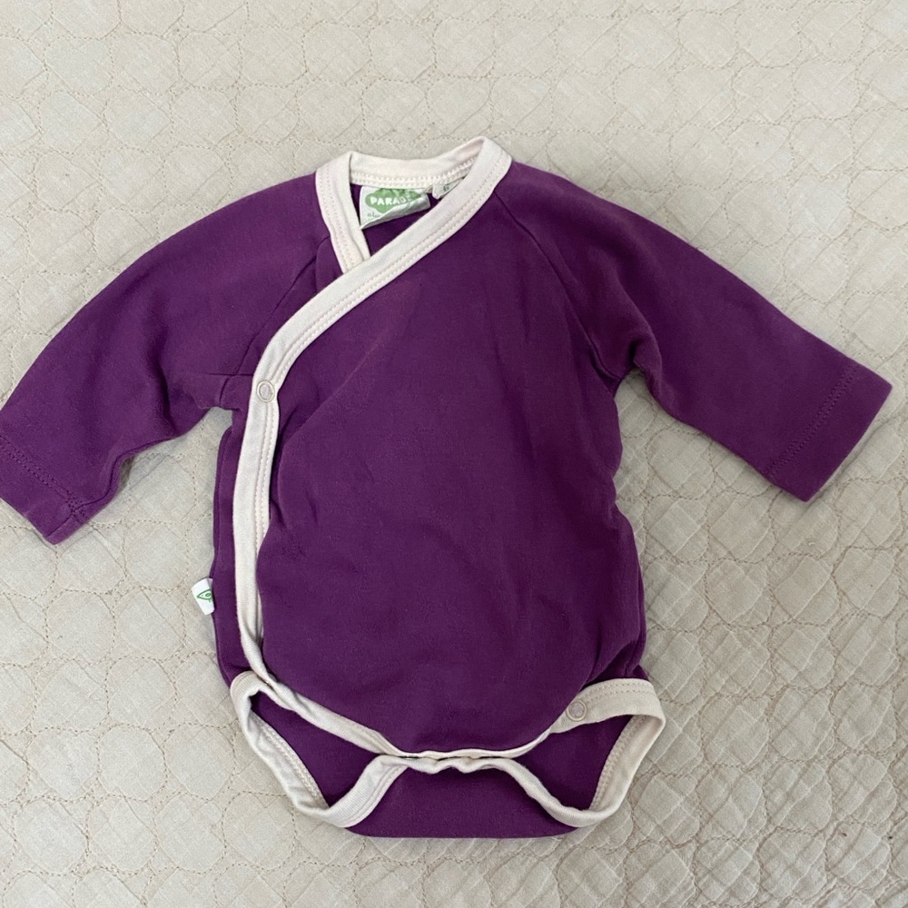 Parade Organics Kimono Style Long-Sleeve Bodysuit Purple Size 0-3 Months VGUC